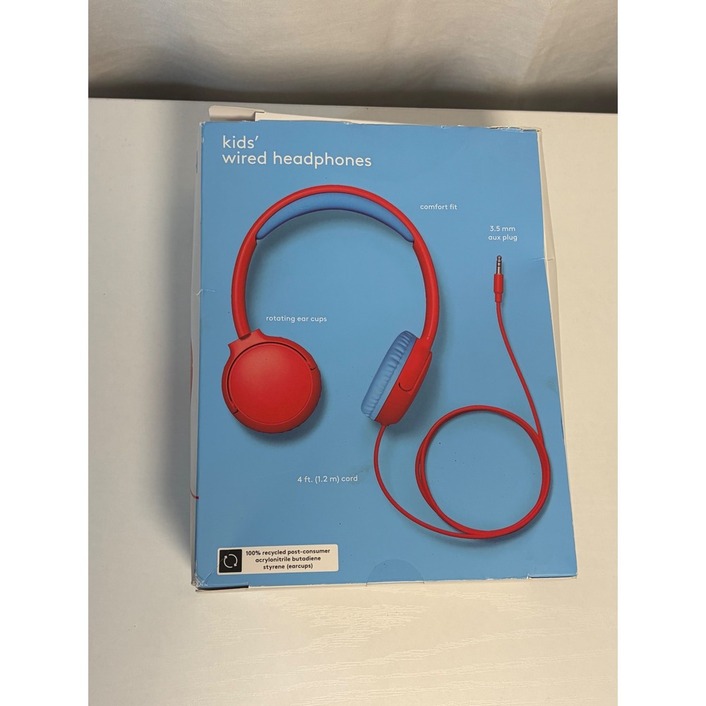 Heyday Kids Wired Headphones Crimson Blue Over-Ear 85dB Volume Limited 3.5mm Aux